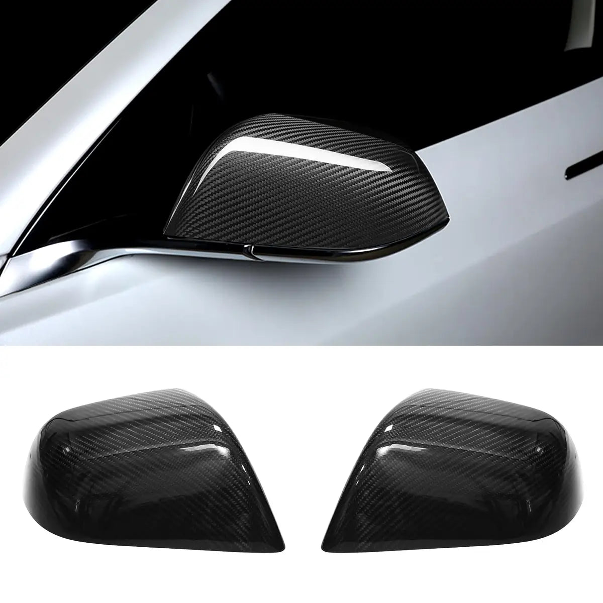 Tesla Model 3 Side Mirror Caps Real Carbon Fiber